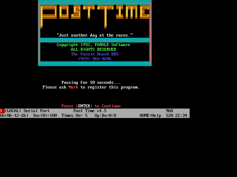 PostTime v1.5 title screen